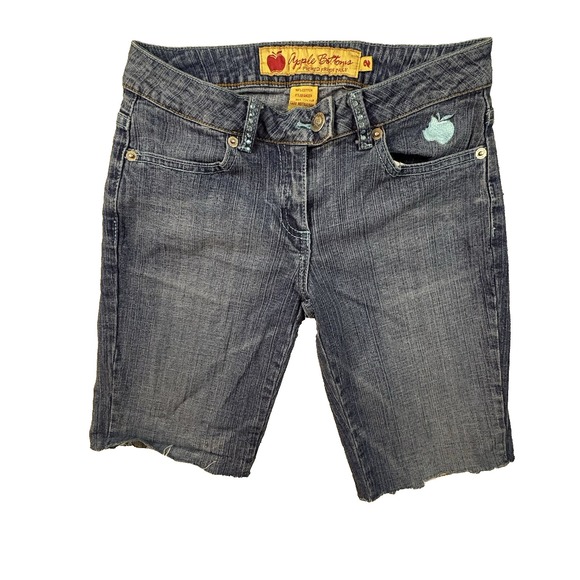 Apple Bottoms Pants - VTG Y2K Apple Bottoms Women's 2 (27x10.25) Blue Rhinestone Bermuda Cutoff Shorts